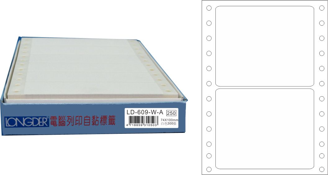 龍德 點陣式電腦連續標籤 LD-609-W-A白色 (74X100mm) /盒