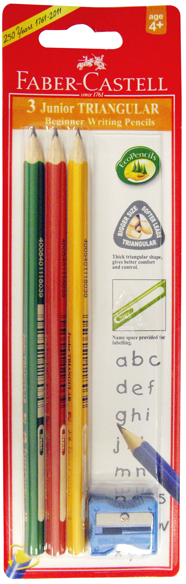 FABER-CASTELL 輝柏 116503 大三角鉛筆3支入+削筆器 / 組