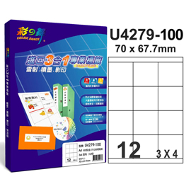 彩之舞 進口3合1白色標籤-12格直角 100張/包 U4279-100
