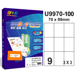 彩之舞 進口3合1白色標籤-9格直角 100張/盒 U9970-100