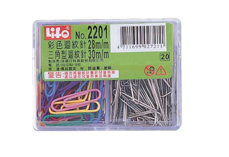 LIFE 徠福 NO.2201 豪華型(彩色迴紋針60支入、三角迴紋針60支入) / 盒