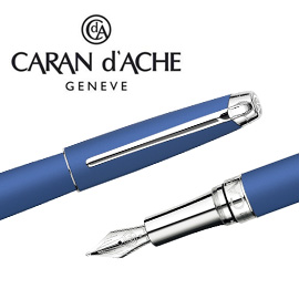 CARAN d'ACHE 瑞士卡達 LEMAN 利曼寶藍漆鋼筆(銀夾)-F / 支