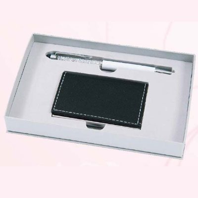 GC2 觸控白鑽白桿+皮面名片夾磁盒禮盒 C016/ 組