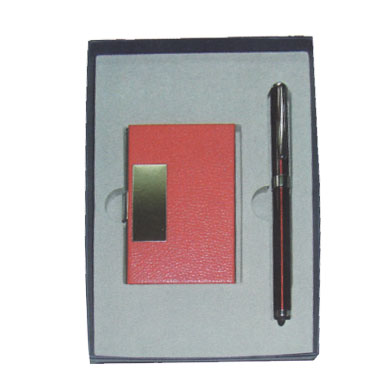 GC2 香檳紅觸控鋼珠筆+大紅金屬名片夾手工盒 / 組