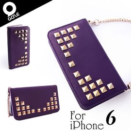 yardiX代理 【韓國潮牌Gaze Glitter Diamond Purple iPhone 6 4.7吋手工鉚釘真皮保護套】鍊帶皮包造型 保護殼/保護皮套