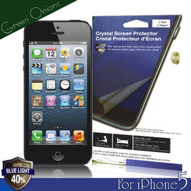 yardiX代理【美國Green Onions 抗藍光保護貼--iPhone 5款(兩入裝)】過濾43%藍光螢幕保護膜 有效阻隔43%有害藍光 硬度5H