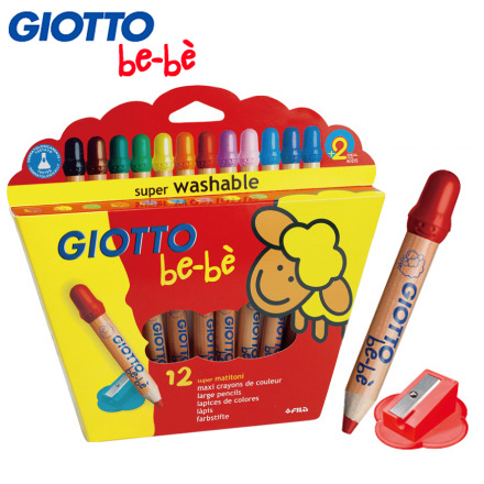 【義大利 GIOTTO】可洗式寶寶木質蠟筆(12色) / 盒