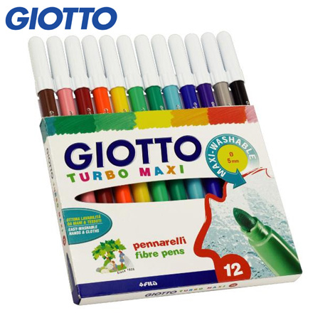 【義大利 GIOTTO】可洗式兒童安全彩色筆(12色) / 盒